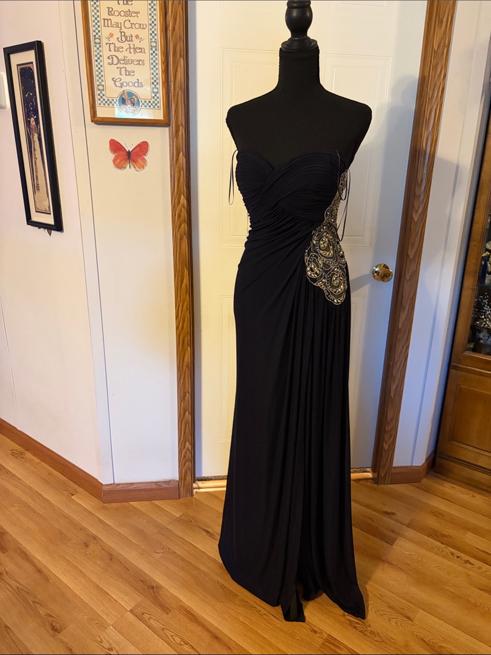 Faviana Black Strapless Ruched Evening Gown